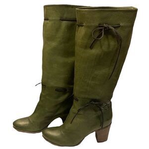 Fiorentini +Baker Women's Green Almond Toe Leather Tall High Heeled Boots Sz 6.5